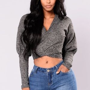 Wrap Sweater Cropped Top